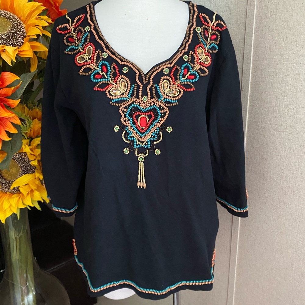 Quacker factory. Beaded and bedazzled top